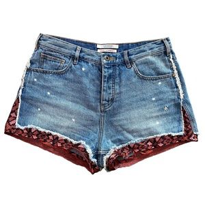 Scotch & Soda Spicy Sunday Denim Shorts Size 28 Stars and Fabric Detail